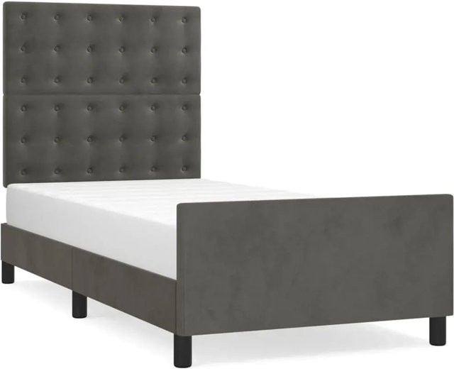 vidaXL Bettgestell mit Kopfteil aus Samt in Dunkelgrau, B/T/H: 90 x 190 x 128 cm - Bild 1