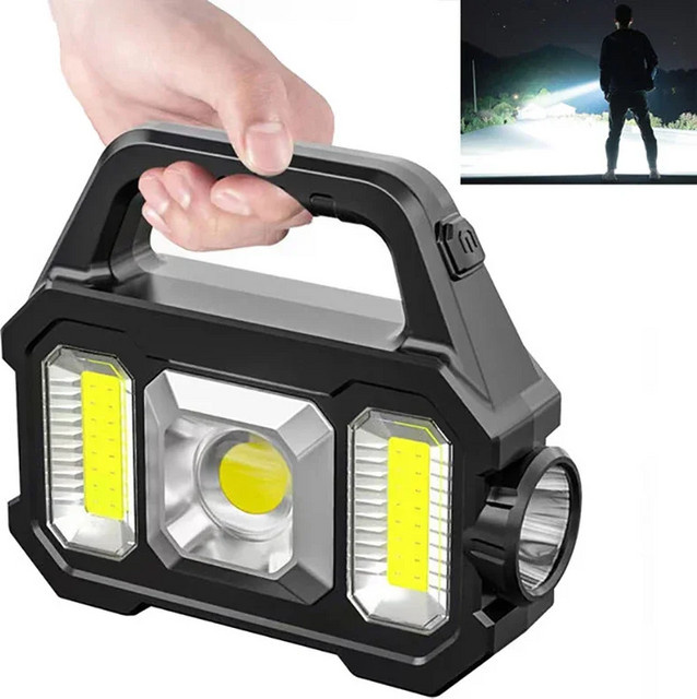 ESMARTER Solar Taschenlampe mit COB-LED, zoombar und wasserdicht, Schwarz - Bild 1