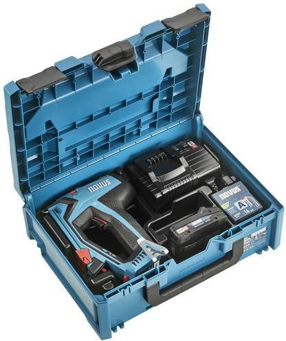 Novus Akkutacker J-550 metaBOX Set Premium-Tacker für Gewebe, Stoffe und Zierleisten in Blau mit Akku und Ladegerät - Bild 1