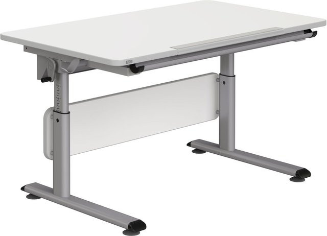 Schreibtisch PAIDI DIEGO 120 in Weiß und Silber mit höhenverstellbarer und neigbarer Platte aus Holz, B/T/H: 120 x 79 x 70 cm - Bild 1