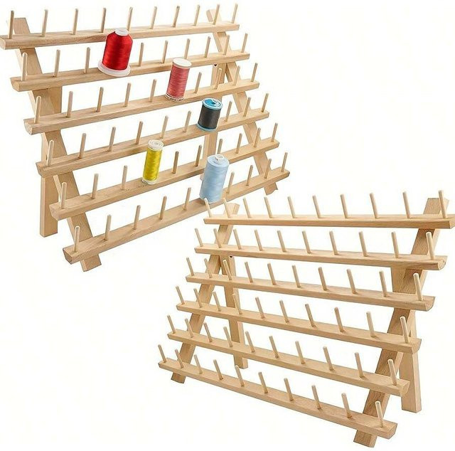 Holzfadenständer Organizer für 30 bis 60 Garnspulen in Braun, Freistehendes Aufbewahrungsregal für Nähgarn, B/T/H: 40,0 x 33,5 x 30,0 cm - Bild 1
