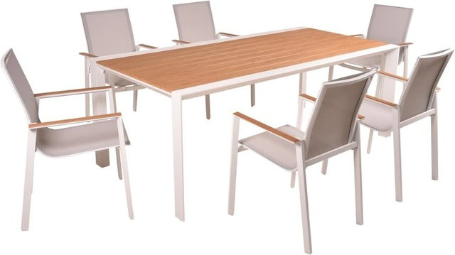 DELUKE Garten-Sitzgruppe JONAS 7-teiliges Gartenmöbel-Set aus Aluminium und Kunststoff in Hellbraun - Bild 1