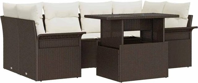 vidaXL Garten-Sofa-Set aus Poly-Rattan in Braun mit 7-teiligem Set, Kissen und Tisch, L-Form mit modernem Design - Bild 1