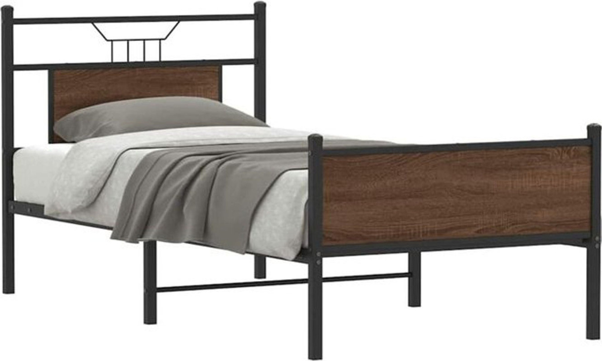 Vidaxl Metallbett im Industrial Design aus Holzwerkstoff und Stahl, Braun, B/T/H: 90 x 190 cm - Bild 1