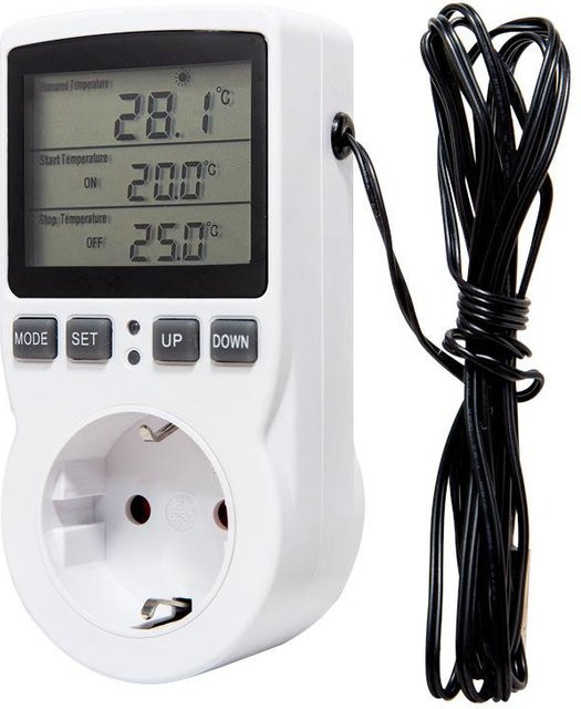 YJMP Digitaler Temperaturregler mit Timer und Sensor Sonde für Heizung und Kühlung, Weiß - Bild 1