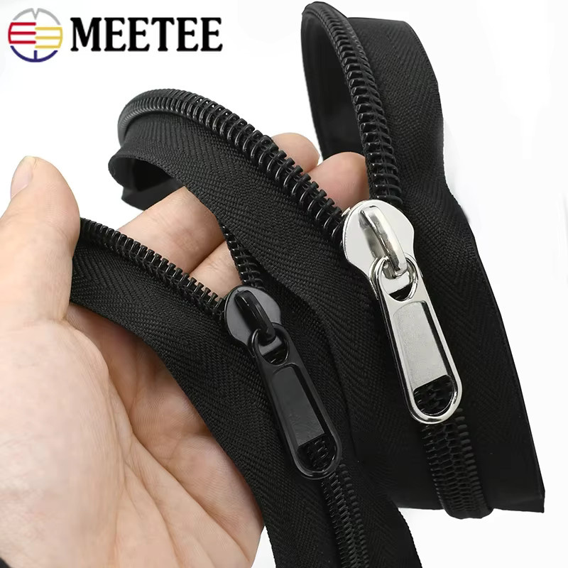 Meetee Reißverschlussschieber Set aus schwarzem Nylon mit silbernen Köpfen für Kleidung und DIY-Reparaturen - Bild 4