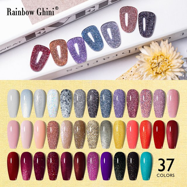 Rainbow Ghini Base Coat Fine Glitter Gel Polish, 15 ml, Schimmernd - Bild 1