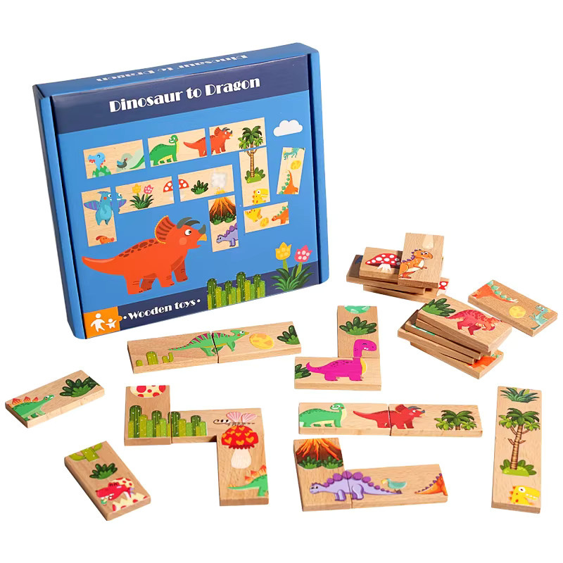 Tlewj Dinosaurier Domino, Holz, Memory Matching, Puzzle, Mehrfarbig - Bild 6