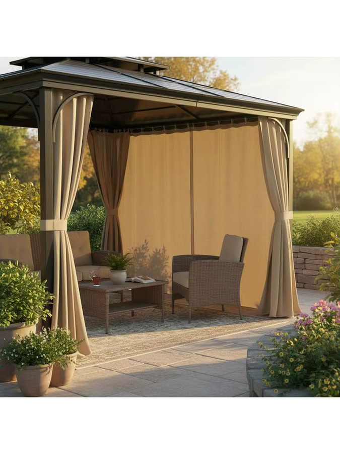 Curvain Gazebo Sichtschutzvorhänge mit Reißverschlüssen, 4-teiliges Set als Sonnenschutz für Terrassendächer, Farbe: khaki, B/T/H: 284 x 284 x 204 cm - Bild 5