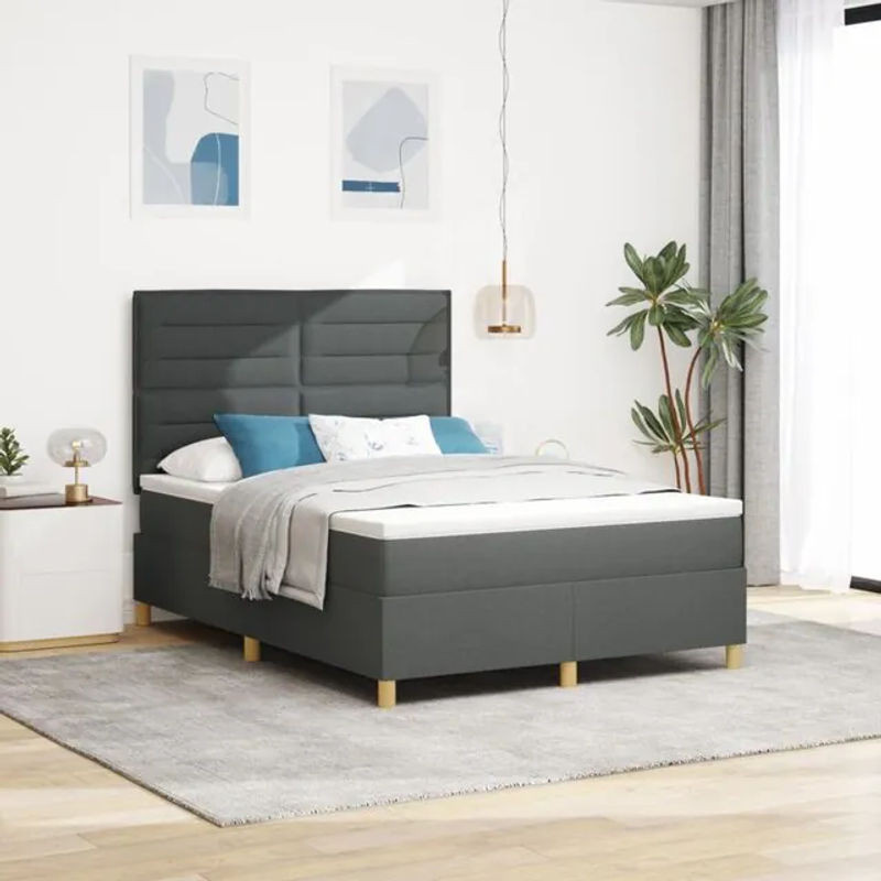 Boxspringbett vidaXL mit Matratze in Anthrazit und Grau aus Stoff, B/T/H: 140 x 200 x 128 cm - Bild 1