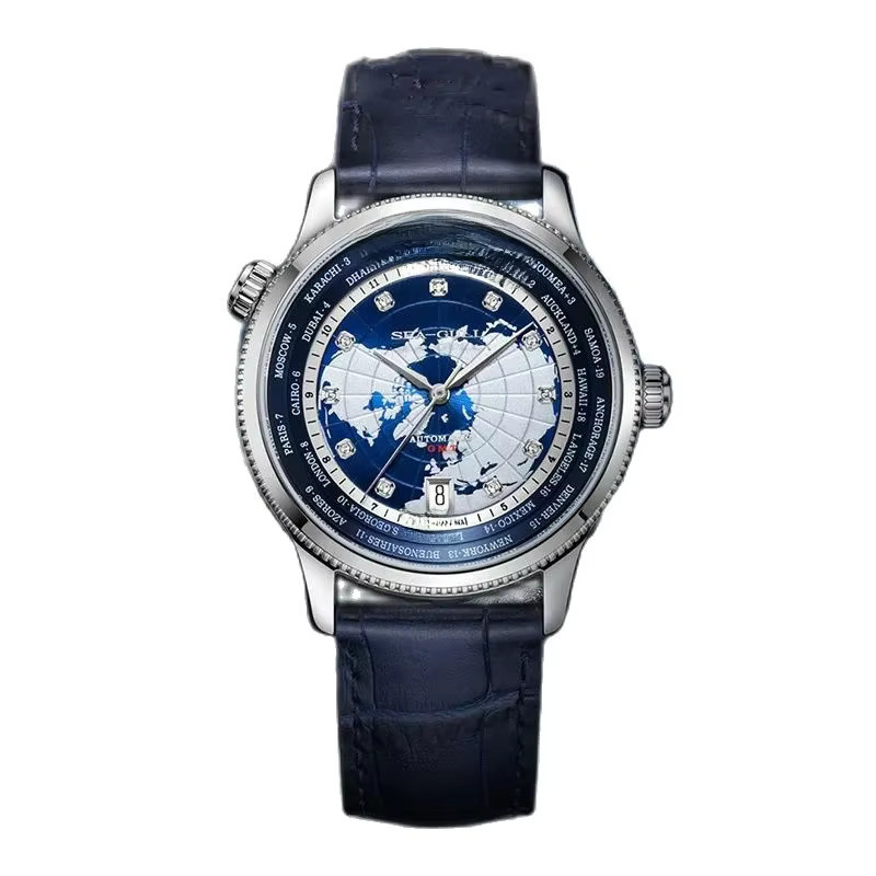 Sea-Gull Armbanduhr, World Time, Automatik, Edelstahl, Blau, 41 mm, Herren - Bild 5
