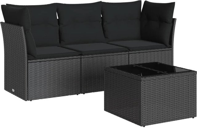 vidaXL 4-tlg Garten-Sofagarnitur aus Poly-Rattan mit Kissen in Schwarz - Bild 1
