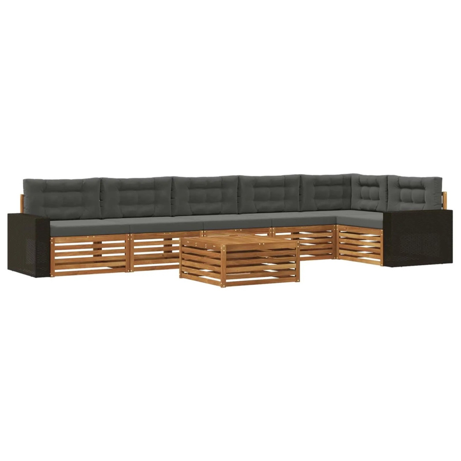 vidaXL Outdoor-Sofagarnitur 7-teilig aus Akazienholz in Natur und Anthrazit, L-Form mit Polsterung und UV-beständigen Kissen, B/T/H: 79 x 79 x 37 cm - Bild 2