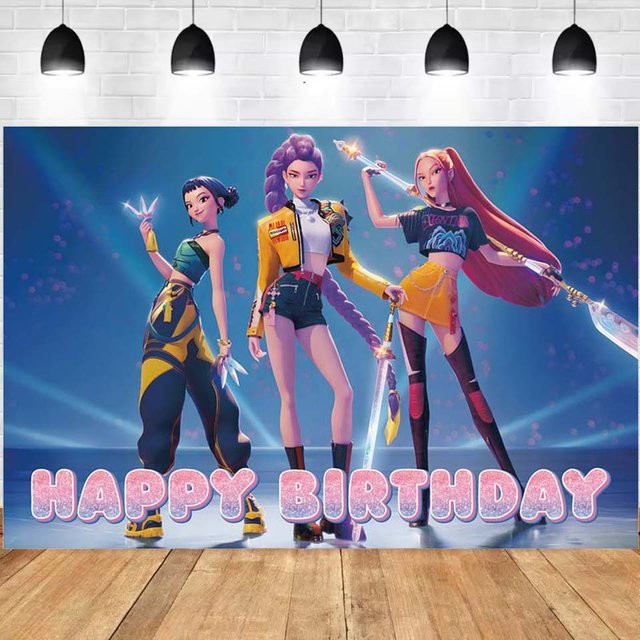 Dewprint Cartoon Kpop Dämon Geburtstag Banner in Gold und Multicolour, B/H: 150 x 90 cm - Bild 1