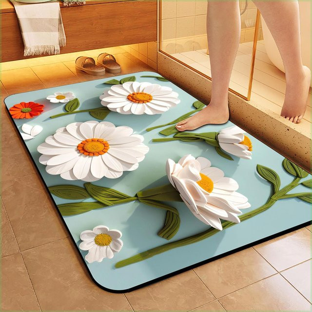 Yiran Furniture Kieselgur Fußmatte mit 3D Blumen-Ölgemälde-Design, Multicolour, B/T: 80 x 50 cm - Bild 1