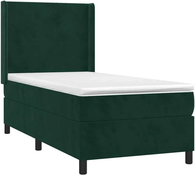 vidaXL Boxspringbett mit Matratze in Dunkelgrün aus Samt mit LED-Beleuchtung und USB-Anschluss, B/T/H: 90 x 200 x 118 cm - Bild 1