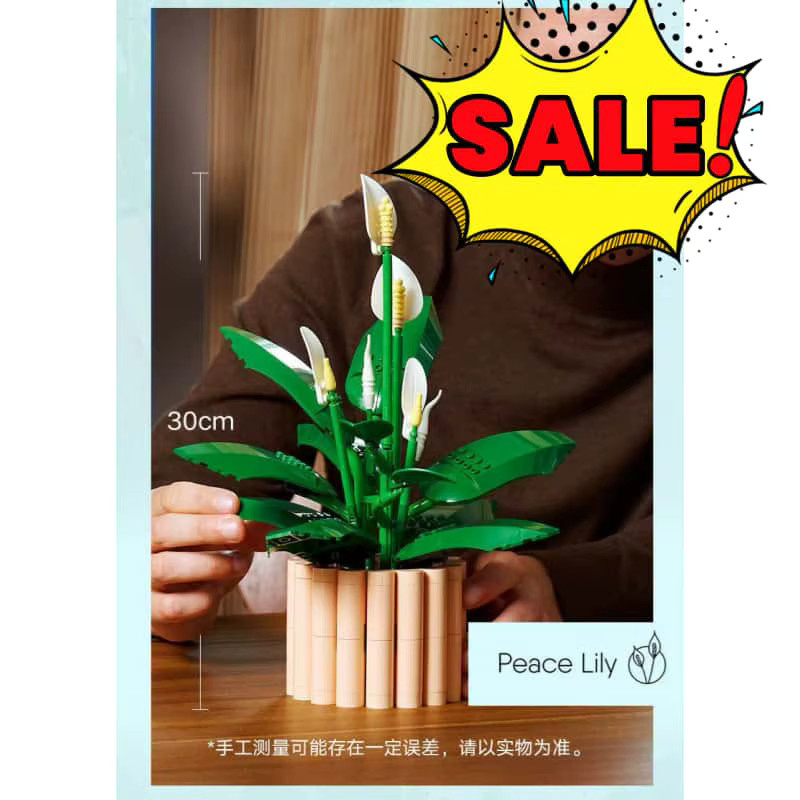 CZSAE MOC DIY Blumen-Bausatz Friedenslilie in Tiefer Saphir, botanische Dekoration für Erwachsene, 474 Teile, Grün/Weiß - Bild 5