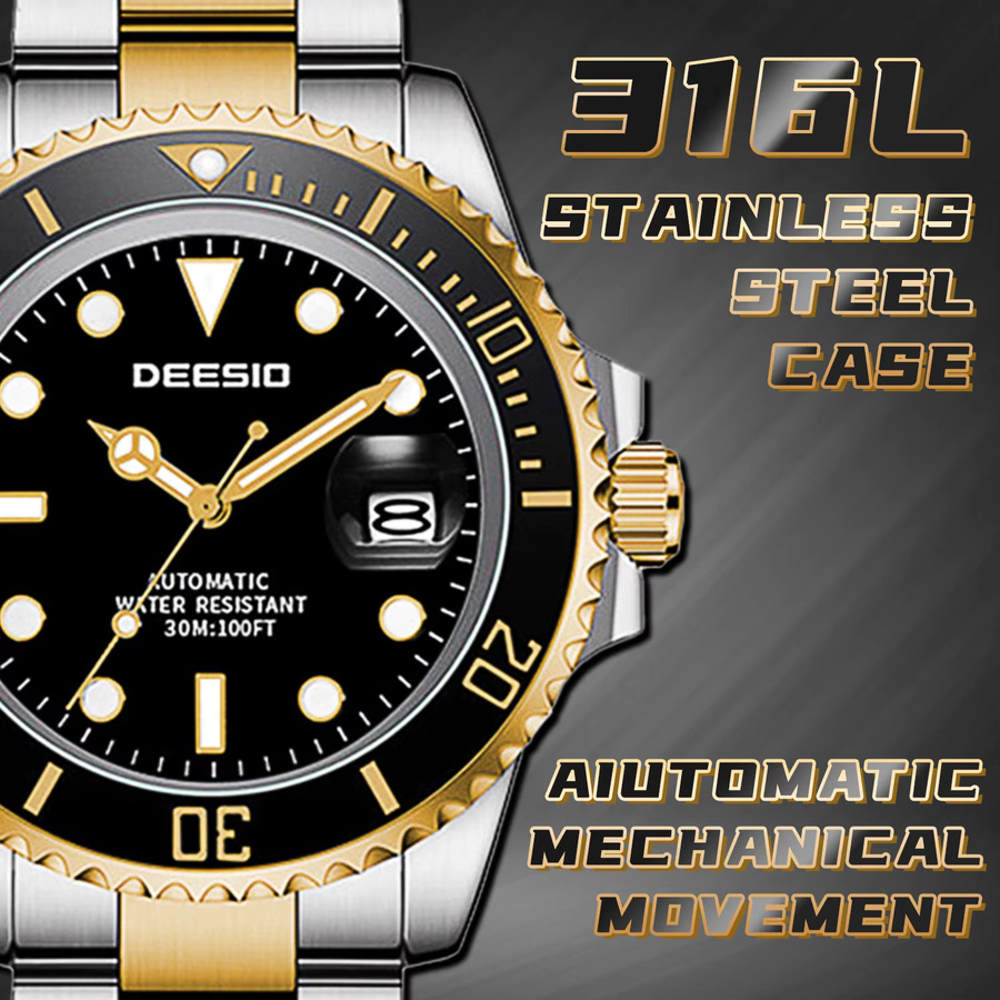 Deesio Armbanduhr Automatik, Edelstahl, Schwarz, Herren - Bild 2