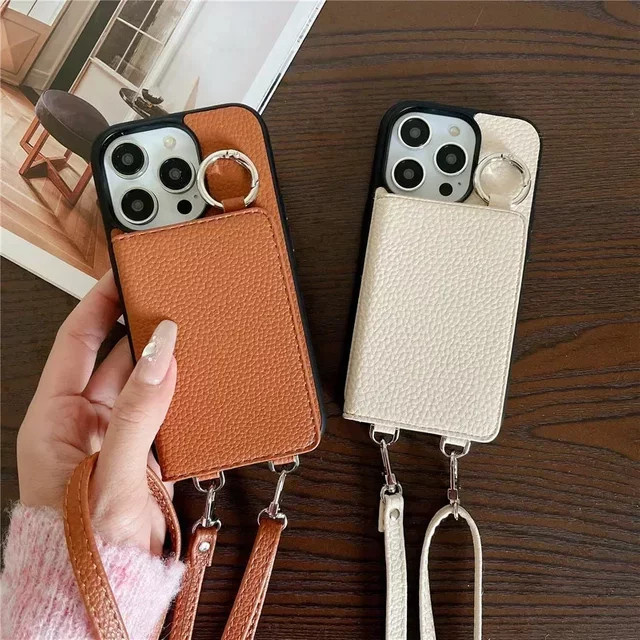 szHAIyu Umhängetasche aus Leder für iPhone 11 12 13 14 15 16 Pro Max und XS mit Kartenhalter und stoßfester Abdeckung in Weiß - Bild 1