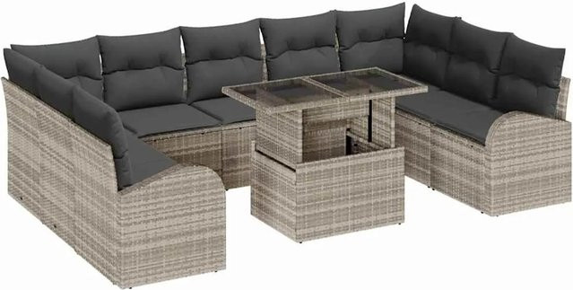 vidaXL Garten-Sofa-Set aus Polyrattan in Hellgrau mit 10 Teilen, L-Form mit Eckelement, Couchtisch und integriertem Stauraum - Bild 1