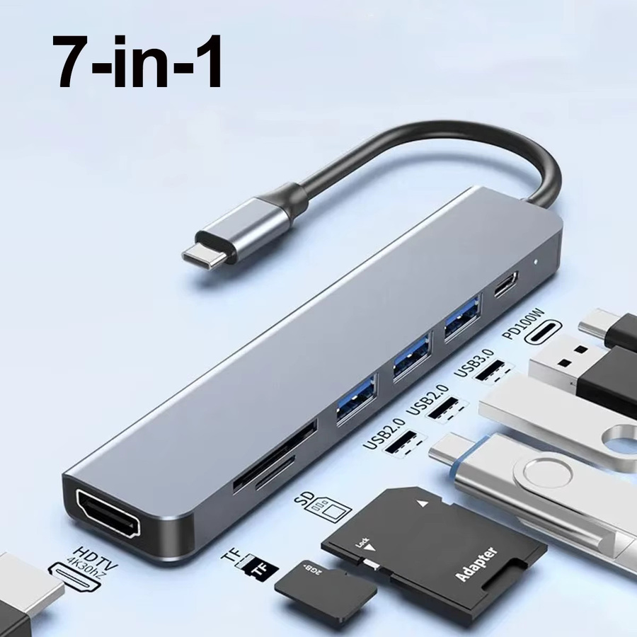 Congdi USB C Hub 8 in 2 Adapter in Silber mit 2 USB 3.0 Ports, 3,5 mm Audio-Buchse sowie SD und TF Kartenleser für MacBook Pro, iPad Pro, iPhone und Laptop - Bild 4