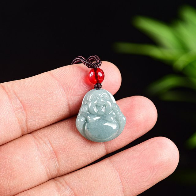 Anhänger Halskette Jadeit, Guanyin Buddha, Vintage, Unisex - Bild 1