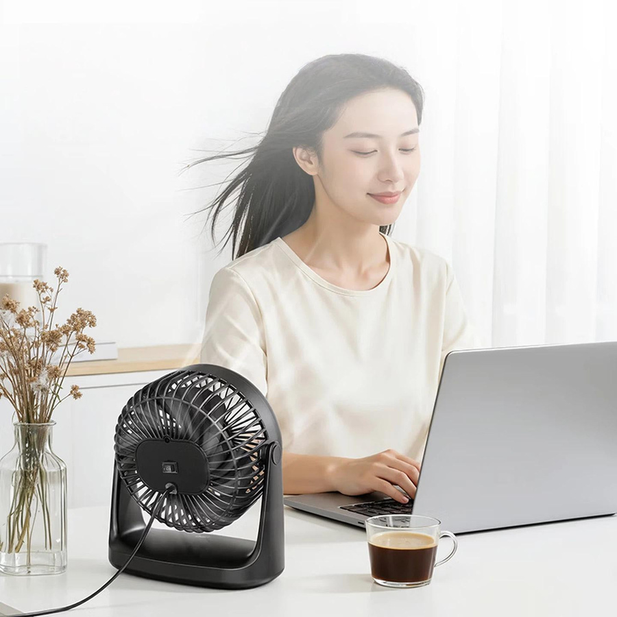 Deli USB Schreibtischventilator Mini mit zwei Geschwindigkeiten und leisem Betrieb in Schwarz - Bild 3