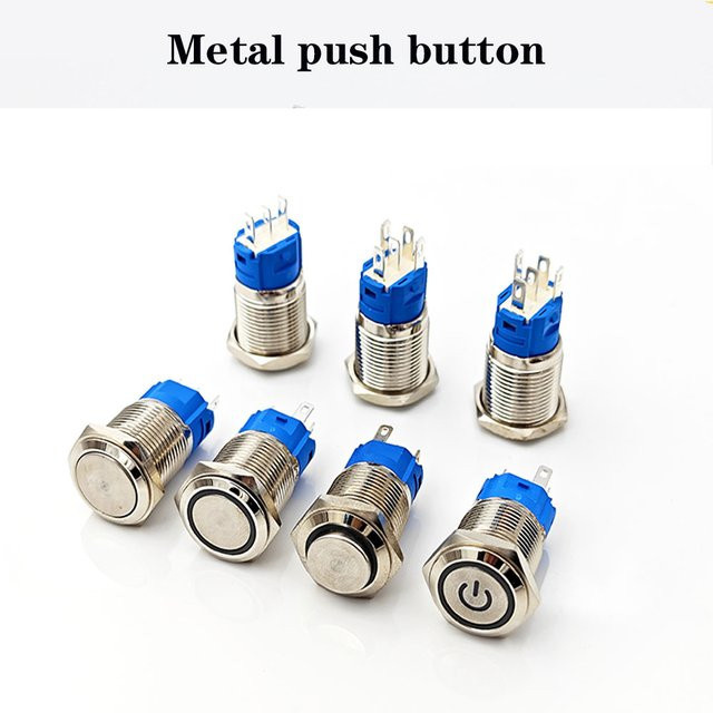 Wasserdichter LED-Metall-Druckknopfschalter mit Einschalt- und Ausschaltsymbol, 12V, Silber/Grün, Durchmesser: 16 mm, Einbauöffnung: 12 mm - Bild 1