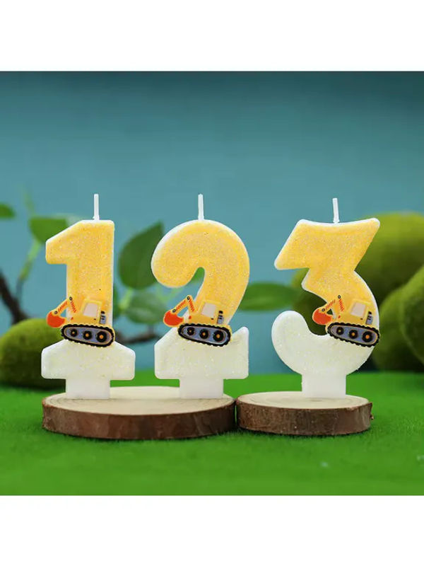 MINISO Bagger Figurenkerze aus Wachs in Gelb für Kinder als Kuchendekoration zum Geburtstag - Bild 6