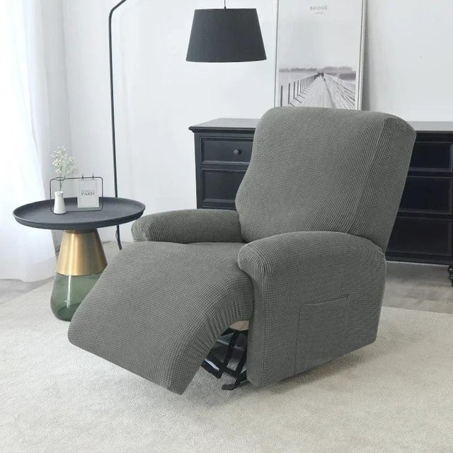 4-teiliges Set elastische Sofabezüge in Grau, rutschfeste Stretch-Schonbezüge aus Jacquard-Polyester für Sessel und Couch - Bild 1