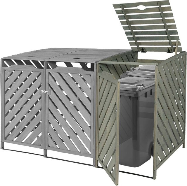 MCW Mülltonnenbox Erweiterung J44 Mülltonnenverkleidung für 1er- oder 2er-Mülltonnen aus Holz in Grau, B/T/H: 120 x 68 x 98 cm - Bild 1