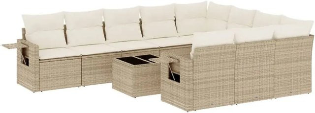 vidaXL 11-teilige Garten-Sofagarnitur aus Poly-Rattan mit Kissen in Beige - Bild 1