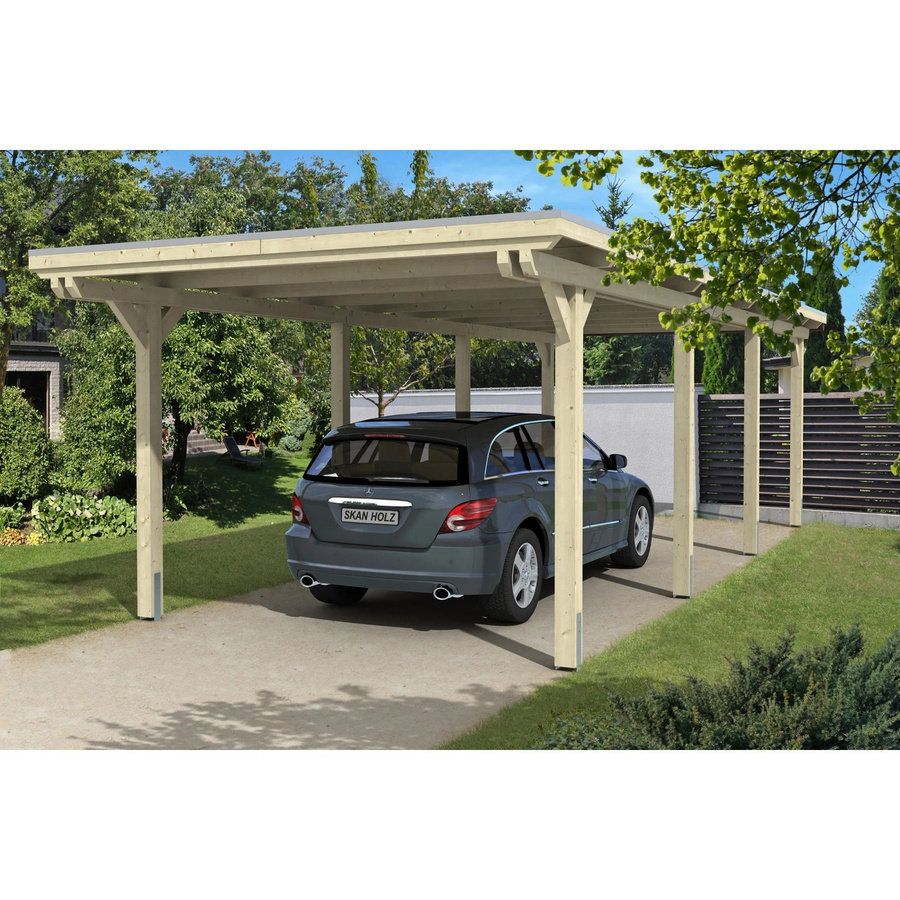 Skan Holz Carport Emsland aus Fichten-Leimholz in Beige mit flacher Dachform, B: 354 cm, T: 846 cm, H: 238 cm - Bild 2