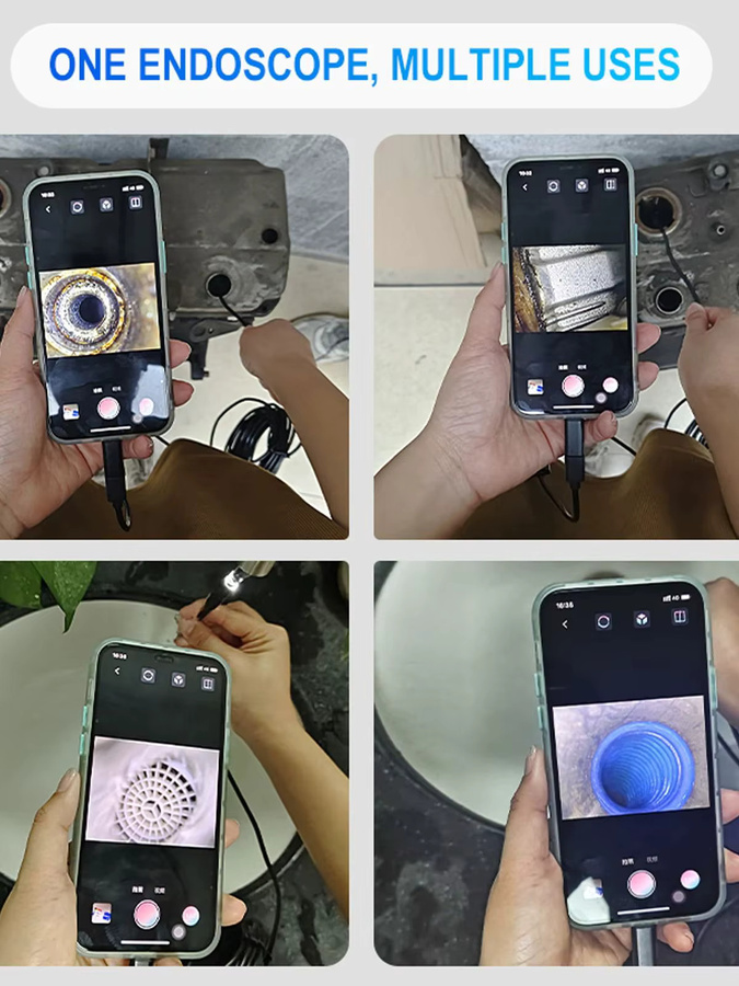BUMBORN 3-in-1 Endoskop für iPhone, Type-C und Android, 1080P HD Boroskop-Kamera mit 5,5mm und 8mm Optionen, IP67 Inspektionskamera für Rohrleitungen, Schwarz - Bild 6