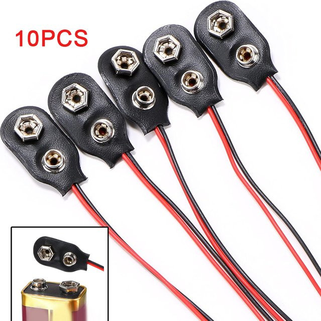 10 Stück 9-Volt-Batterie-Clip-Anschluss mit 2-Draht-Kabel in Schwarz und Rot, 10 cm Länge - Bild 1