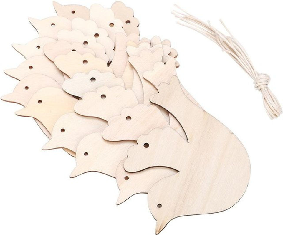 50 Stück Tooarts Holz Hängeornamente für Weihnachten mit Vogel und Rentier in Braun - Bild 1