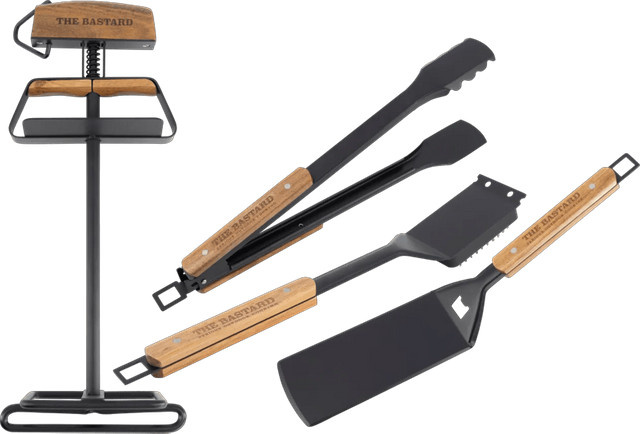 The Bastard Pro Grillbesteckset in Schwarz mit Zange, Spatel, Rostheber und Grillbürste - Bild 1