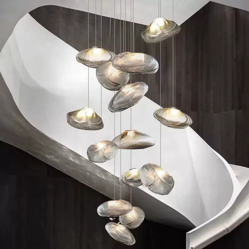 Moderne LED-Pendelleuchte von TAONUANSHU aus transparentem Glas in Silber für Wohnzimmer und Treppenhaus - Bild 5