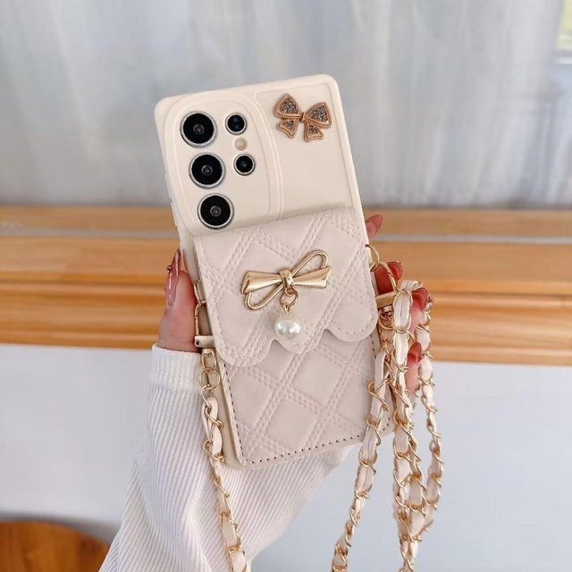 Samsung Handyhülle mit 3D-Schleife und Kartenhalter für Galaxy S25 Ultra S24 S23 S22 Plus S21 S20 FE Note 20 in Beige - Bild 1