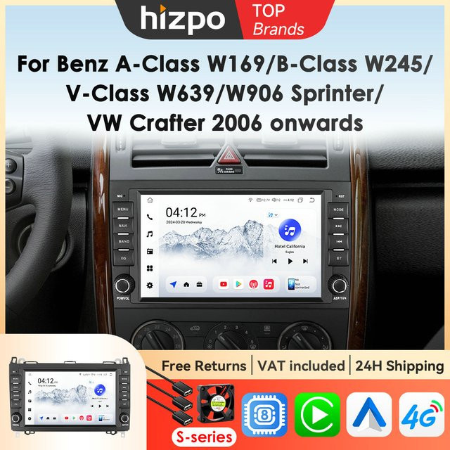 Hizpo 8 Zoll Carplay Android Auto Radio für Mercedes Sprinter Benz B200 Vito W639 Viano B Klasse W169 W245 W209 Multimedia 2Din in Schwarz mit Bluetooth - Bild 1
