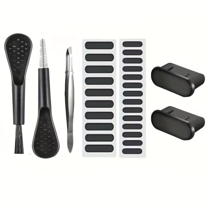 Multifunktionales USB-C Reinigungsset für Smartphone und PC in Schwarz mit Tastatur-Staubbürste, Lautsprecherschutz und Port-Staubsteckern - Bild 2