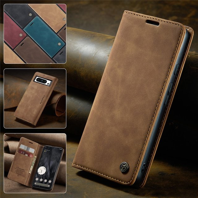 CaseMe Retro Magnetische Flip-Lederhülle als Brieftaschen-Cover für Google Pixel 10A 11 Pro XL 7 6 Pro 8A 9a in Blau und Braun - Bild 1