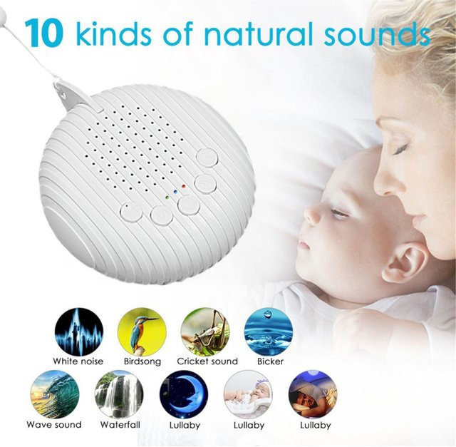 Tragbare White Noise Sound Machine in Weiß mit 10 beruhigenden Geräuschen, einstellbarer Lautstärke und wiederaufladbarem Akku - Bild 1