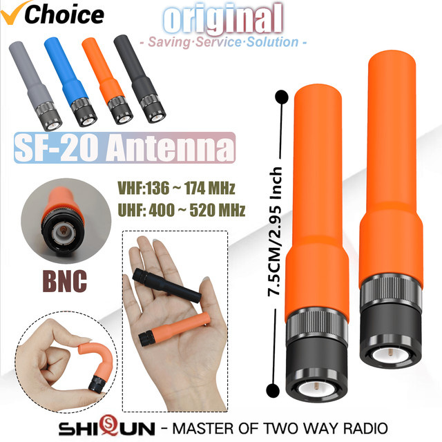 RONGYIN SF-20 Soft Short Antenne in Orange für VHF UHF Walkie Talkies mit BNC Anschluss, kompatibel mit Motorola HT440, Kenwood TK100 und IC-V82 - Bild 1