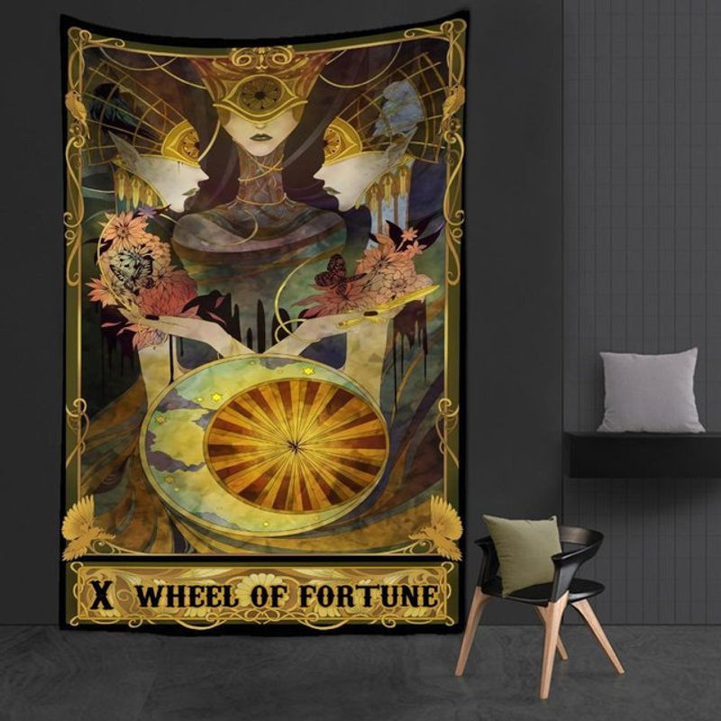 Super Six Wandbehang mit menschlichem Gesicht im Tarot-Stil, psychedelisches Bohemian Porträt, mehrfarbig, B: 95 cm, H: 70 cm - Bild 1