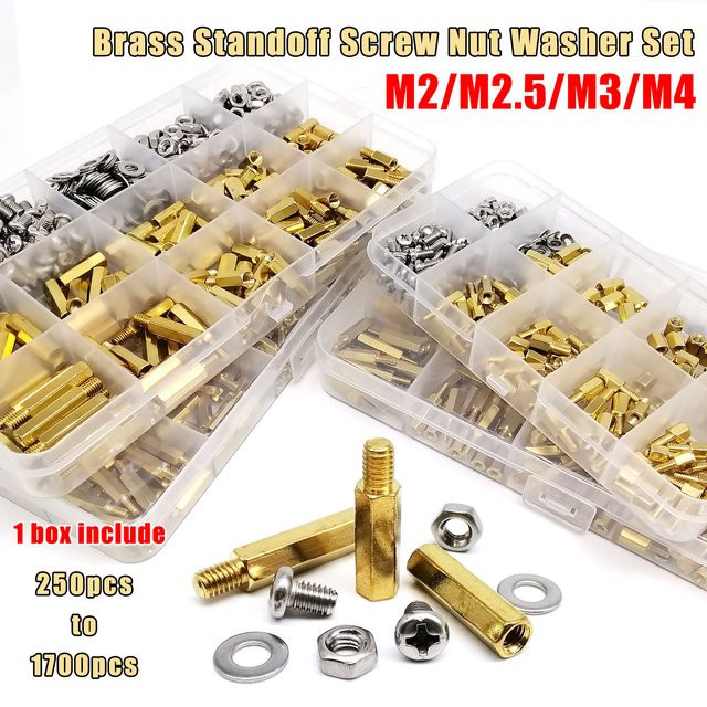 HZYUEGOU Messing Abstandshalter Set aus Kupfer mit Schrauben Muttern und Unterlegscheiben für PCB Boards in Gold und Messingfarben - Bild 1