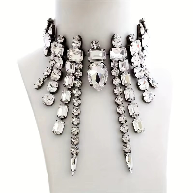 Halskette mit Strass-Quasten, Silber, Kristall, Hochzeit - Bild 2