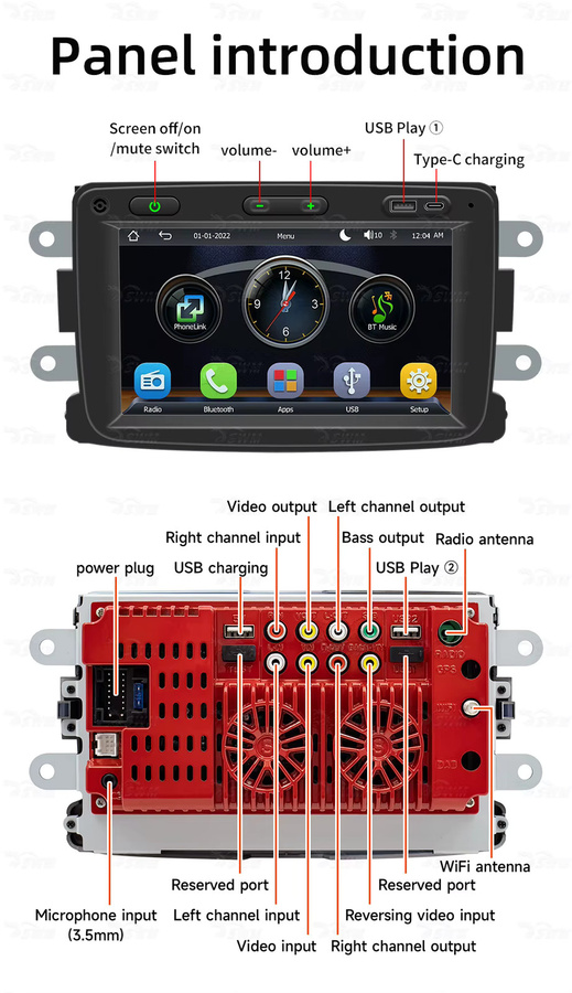 BQCC 7 Zoll Auto-Multimedia-Player für Renault Dacia mit Bluetooth, USB, FM/AM Radio, Mirror Link und Rückfahrkamera in Schwarz - Bild 4