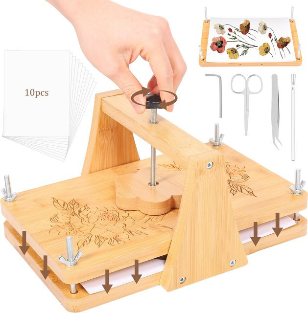 DIY Holz-Blumenpressen-Set aus Holz in Braun, 28 cm x 18 cm und 28 cm x 28 cm, abnehmbare Werkzeuge für Pflanzenpräparate und Kunstprojekte - Bild 1