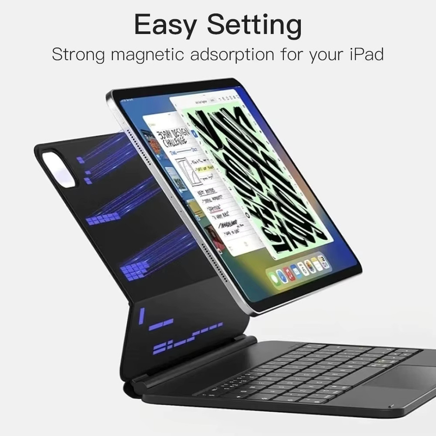 QUKAM Magic Wireless Tastatur und Hülle für iPad Air 4 5 sowie iPad Pro 11 und 12,9 Zoll mit Hintergrundbeleuchtung - Bild 2